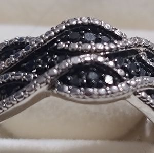 Black diamond sterling silver ring